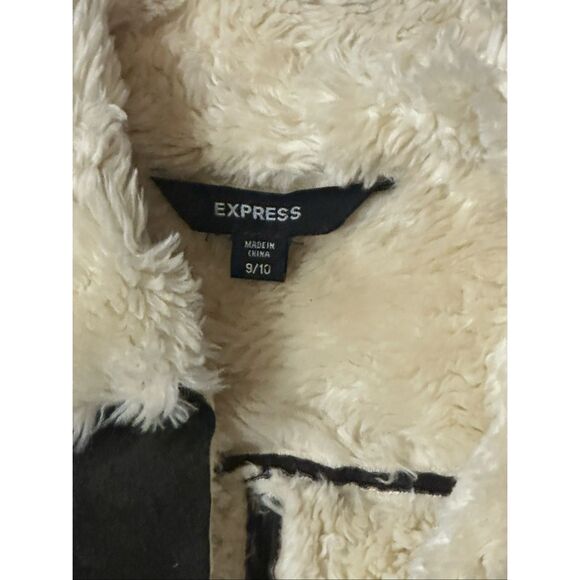 Express vintage suede leather Sherpa lined jacket M - Picture 10 of 12